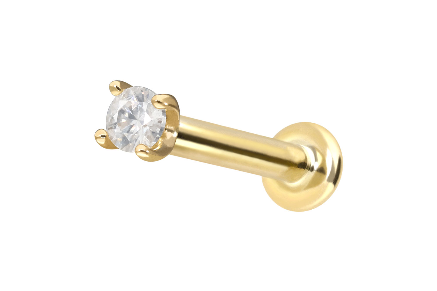 14 Karat Gold Labret Piercing mit Innengewinde MOISSANIT